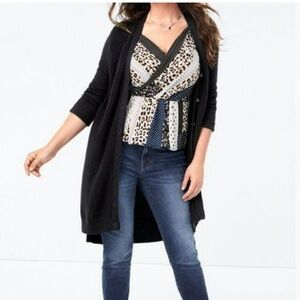 CAbi 3715 Madison Black Long Knit Cotton Cardigan Sweater